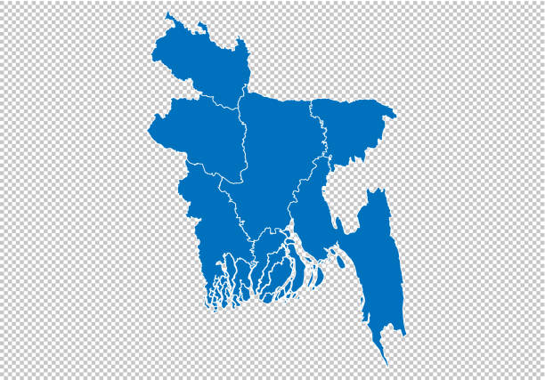 ilustraciones, imágenes clip art, dibujos animados e iconos de stock de mapa bangladesh - mapa azul muy detallado con condados/regiones/estados de bangladesh. mapa nbangladesh aislado en fondo transparente. - bangladesh map
