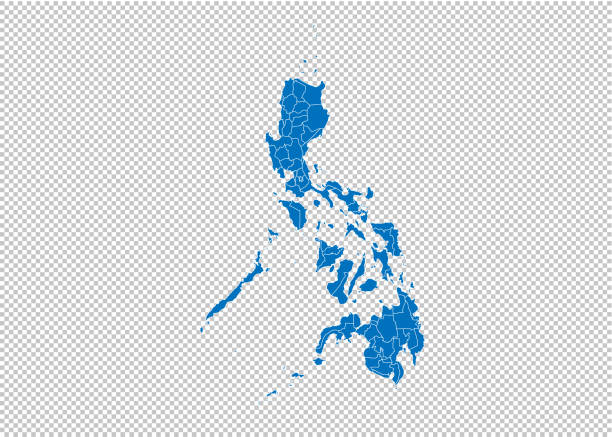 illustrazioni stock, clip art, cartoni animati e icone di tendenza di mappa filippine - mappa blu dettagliata alta con contee / regioni / stati delle filippine. mappa filippine isolata su sfondo trasparente. - philippines map