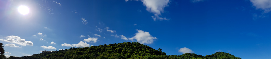 Panorama of Beautiful landscape mountain with clear blue sky and white cloud background. Clearing day and Good weather in the morning.