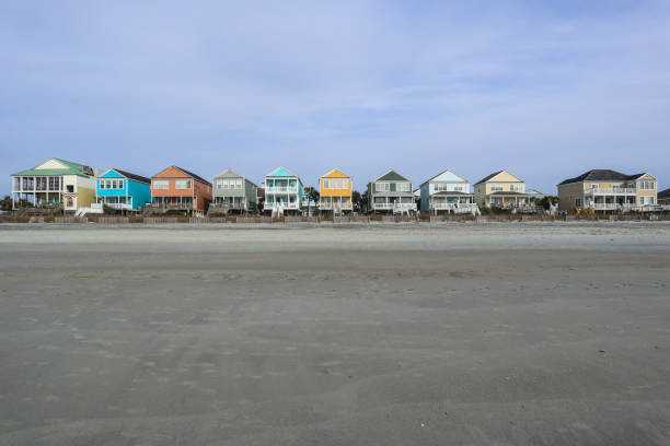Colorful Beachfront Homes in Myrtle Beach stock photo
