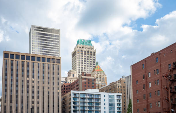 Tulsa downtown. High buildings in the city center against blue sky background, Oklahoma, USA.