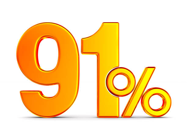 istock ninety one percent on white background. Isolated 3D illustration 1165455099