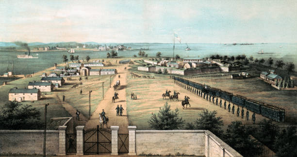 stockillustraties, clipart, cartoons en iconen met fort mchenry, baltimore, maryland in de 19e eeuw - fortress