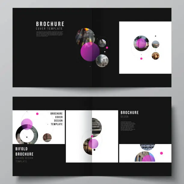 Vector illustration of Vector layout of two covers templates for square design bifold brochure, magazine, flyer. Simple design futuristic concept.Creative background with circles and round shapes that form planets and stars