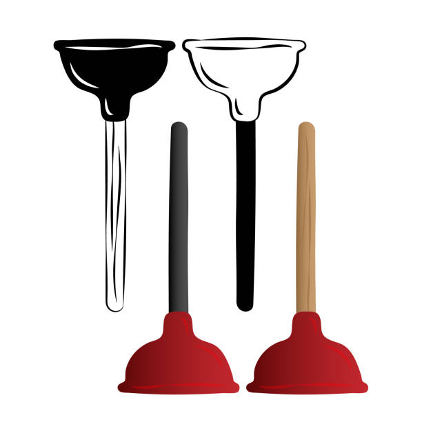 ilustrações de stock, clip art, desenhos animados e ícones de red rubber plunger for kitchen sink or toilet - sink drain plumber domestic kitchen