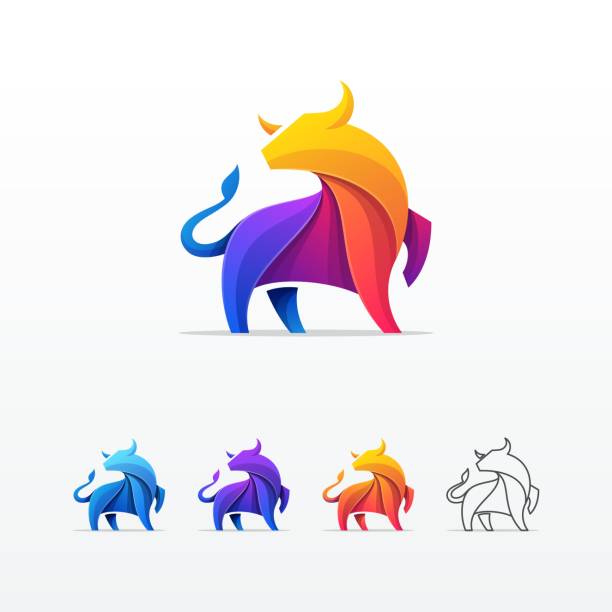 illustrations, cliparts, dessins animés et icônes de bull colorful origami style vector - boeuf sauvage