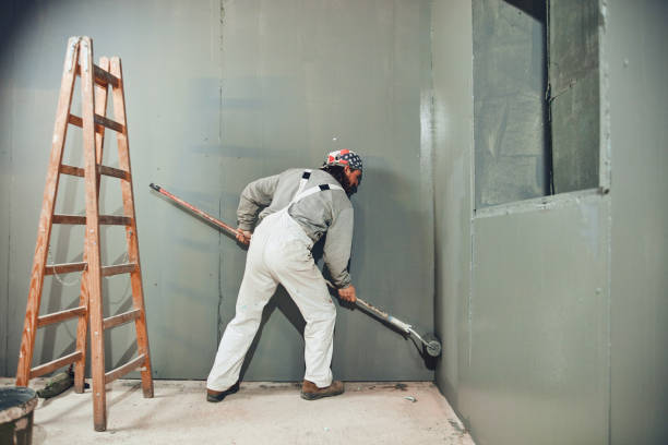 istock Painter painting walls with a extender roller indoors. 1165462918