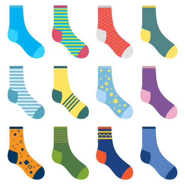 ilustraciones, imágenes clip art, dibujos animados e iconos de stock de ilustración de diseño vectorial de diferentes calcetines aislada sobre fondo blanco - sock wool multi colored isolated