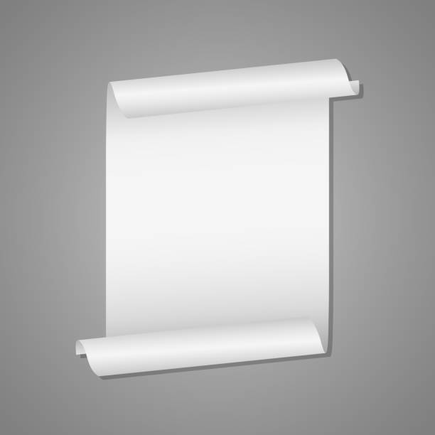 Unrolled white scroll mockup vector design illustration isolated on grey background Beautiful vector design illustration of unrolled white scroll mockup isolated on grey background unrolled paper stock illustrations