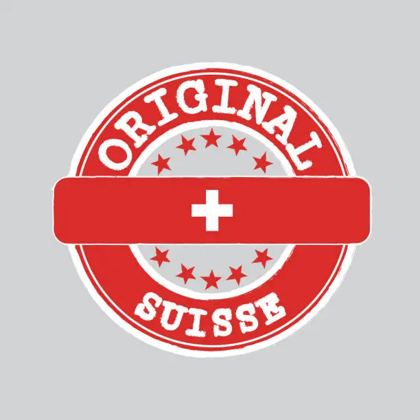 Vector illustration of Vector Stamp of Original symbol with text Suisse and Tying in the middle with Swiss Flag.