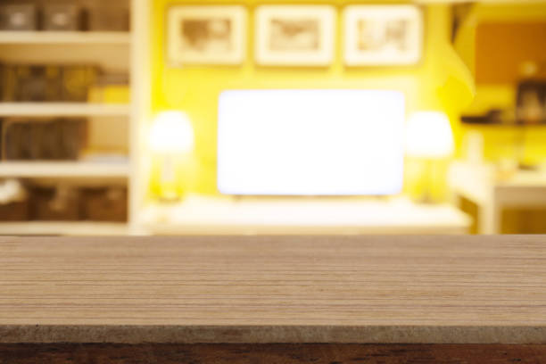 istock Perspective empty wooden table on top over blur background, can be used mock up for montage products display or design layout. 1165465665