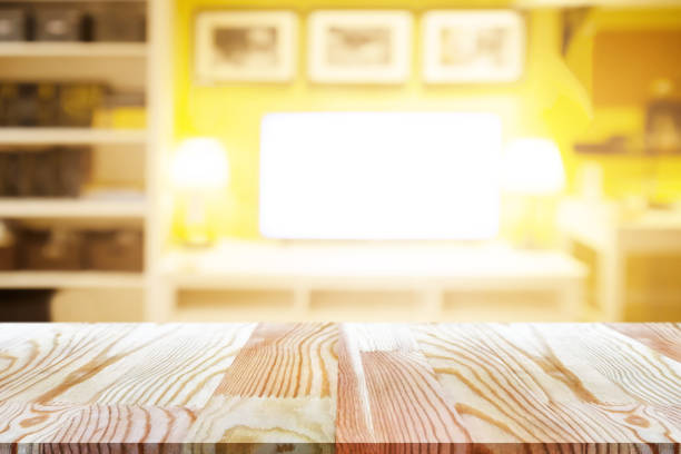istock Perspective empty wooden table on top over blur background, can be used mock up for montage products display or design layout. 1165466988