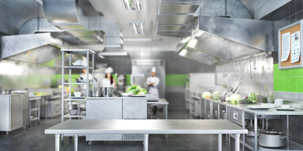 istock Industrial kitchen. Restaurant modern kitchen. 3d illustration 1165476293