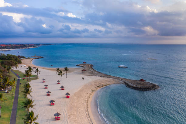 Aerial view of Nusa Dua beach coastline in Bali stock photo