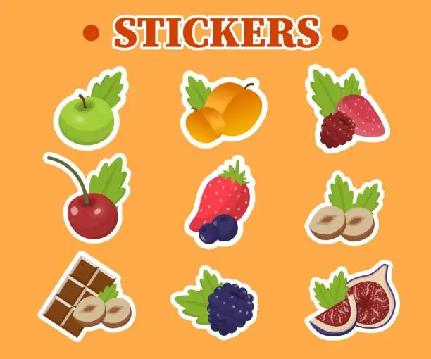 Vector illustration of Stickers Set with Ingredients for Bakery Recipes