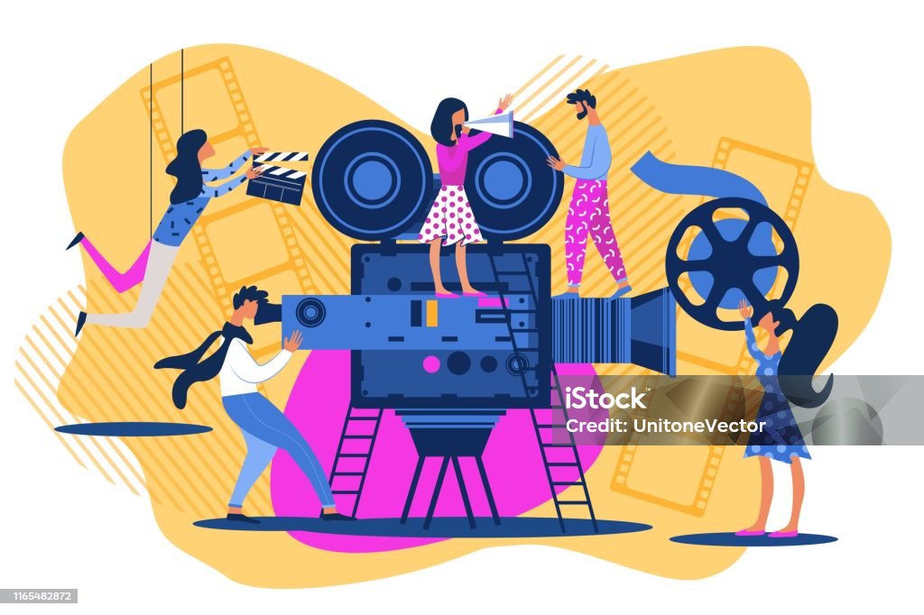 Cartoon People On Movie Set Cinema Scene Shoot Stock Illustration -  Download Image Now - Movie, Film Industry, Home Video Camera - iStock