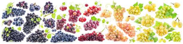 Collections of Ripe grapes with leaves isolated on white