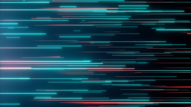 Abstract directional neon lines geometric background. Data flow. Optical fiber. Explosion star. Motion effect. Modern light spectrum, fluorescent ultraviolet light. 3d illustration