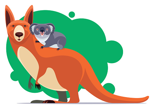 vector illustration of kangaroo carrying koala