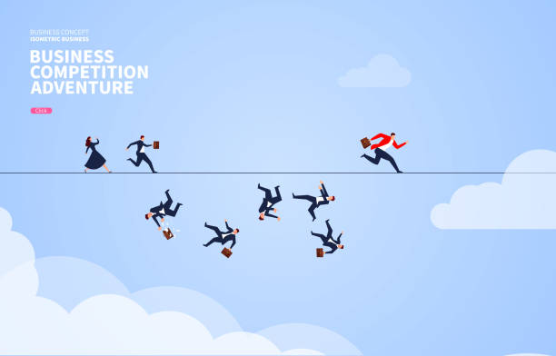 istock Business competition and adventure, merchants running on the ropes at high altitud 1165493395