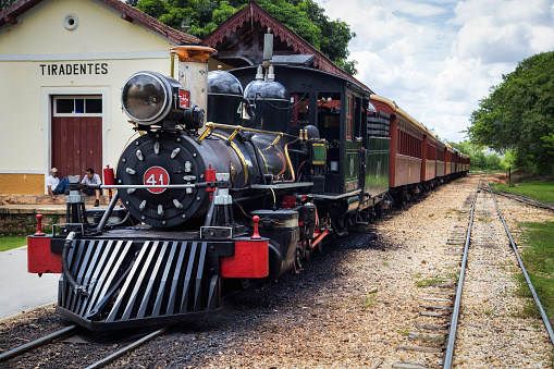 Tiradentes, Minas Gerais, Brazil - July 3, 2015: the vintage train that travels from Tiradentes to São João del Rei, at the Tiradentes Station