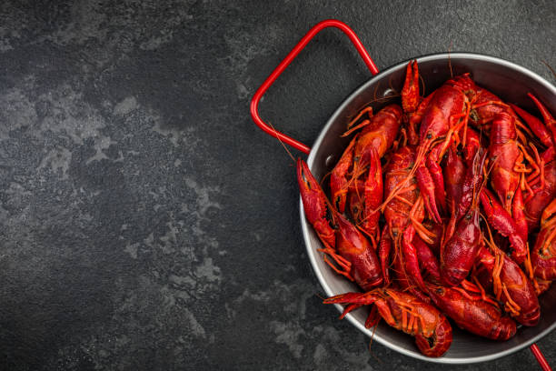 istock Fresh Crayfish in Soucepan on Dark Background 1165493910