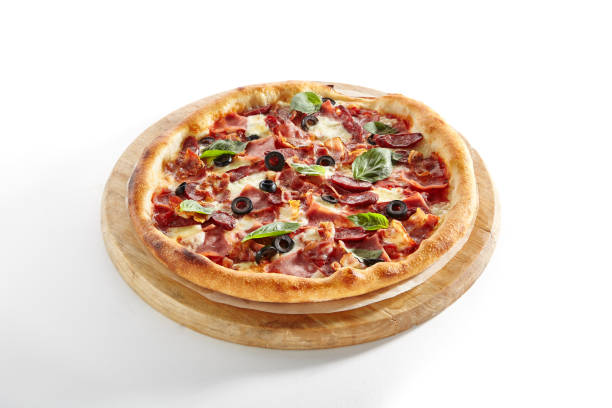 istock Meat Mix Pizza with Parma Ham Isolated on White Background 1165498913