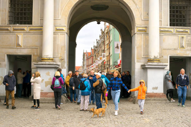 Poland, Gdansk, May 23, 2019: old Polish cultural center. Medieval streets with rich architecture and a mass of tourists travelers
