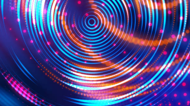 istock Energy power digital data transfer neon light path with glare in cyber space background. Neon light line of global digital world model 3D rendering. 1165502688
