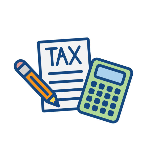 支払率、アイコンと収入のアイデアを持つ税の概念。フラット ベクトル アウトライン図。 - finance law tax form tax点のイラスト素材／クリップアート素材／マンガ素材／アイコン素材