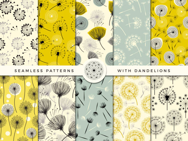 Dandelion seamless. Wind flowers nature herbal decorate vector collection for print design project Dandelion seamless. Wind flowers nature herbal decorate vector collection for print design project. Dandelion flower pattern, nature endless bloom illustration dandelion stock illustrations