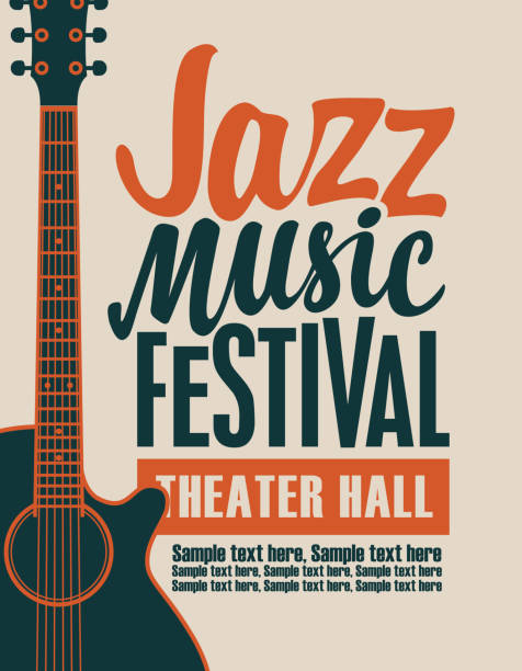 ilustraciones, imágenes clip art, dibujos animados e iconos de stock de cartel para el festival de música jazz con una guitarra - music festival