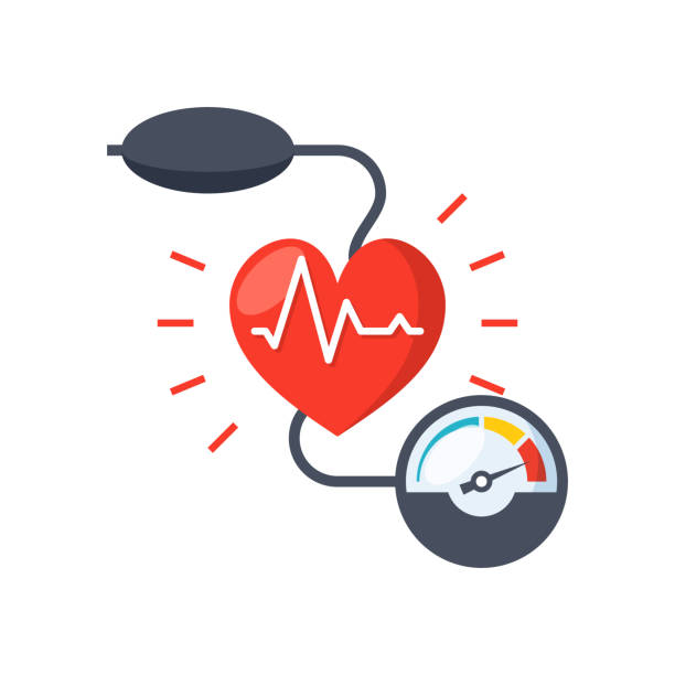 Blood pressure icon Blood pressure concept with blood pressure meter and heart blood illustrations stock illustrations