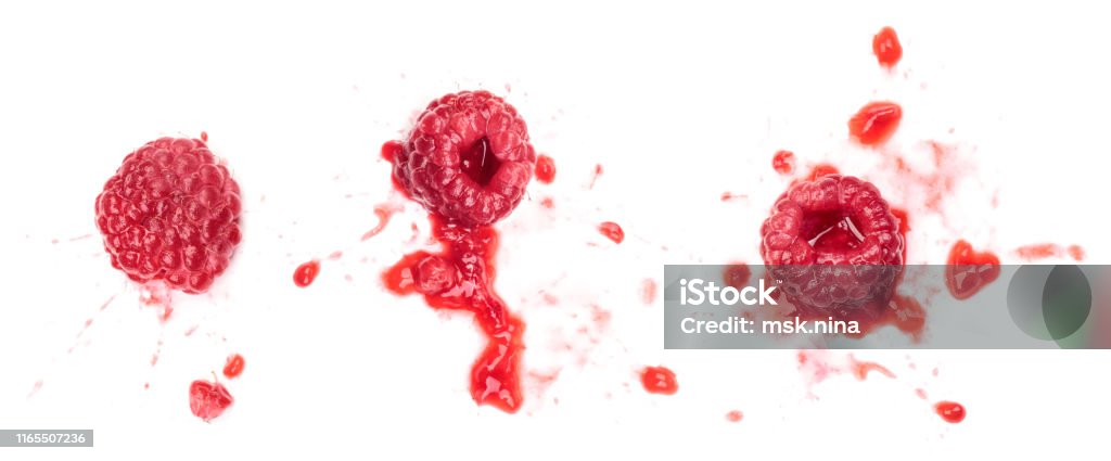 Exploded Raspberry Stock Photo Smashed Raspberries Isolated On White Stock Photo - Download Image Now ...
