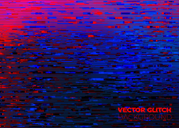 Vector glitched noise and distorted background Vector abstract glitched monitor background. Noise and distorted pixels on a dark screen. signal level stock illustrations