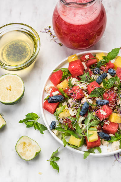 istock Light And refreshing Watermelon Salad with Feta,Mint,Arugula and Blueberries 1165508677
