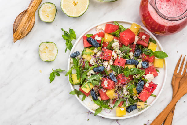 istock Light And refreshing Watermelon Salad with Feta,Mint,Arugula and Blueberries 1165510147