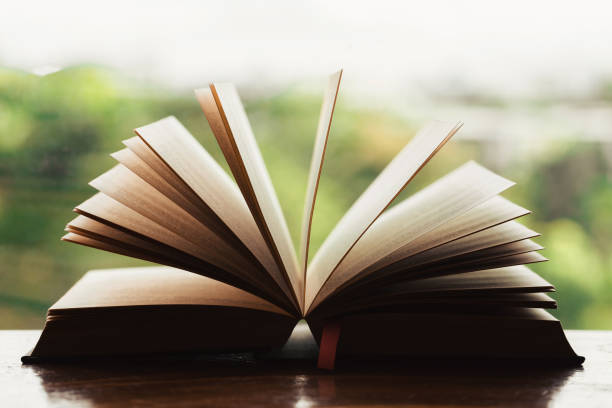 istock Open bible morning devotion on wooden table with window light 1165511013