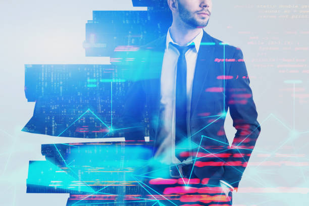 istock Businessman in city, global network 1165515322
