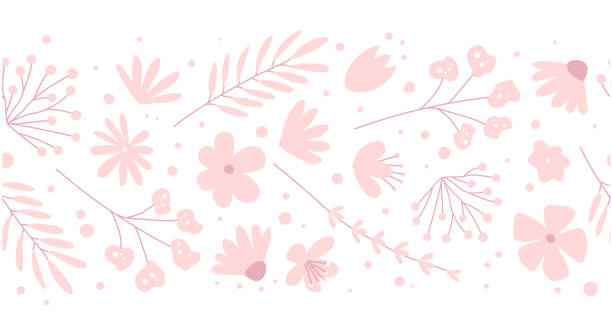 illustrazioni stock, clip art, cartoni animati e icone di tendenza di doodle fiori motivo senza cuciture per tessuto. sfondo rosa femminile - femininity