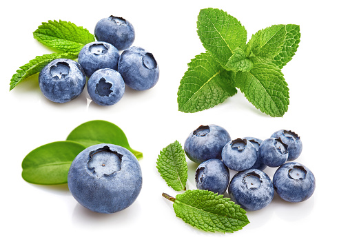 Set berry blueberry with leaf mint. Fruity