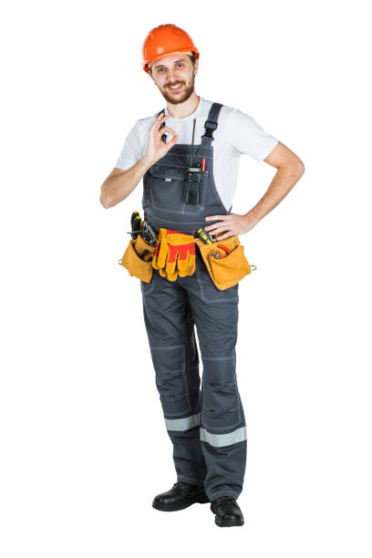 istock A man builder shows a hand gesture. Repair and construction. Isolated over white background. 1165518480