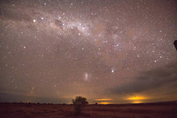 Southern sky stars. Milky Way, Eta Carinae, Magellanic Clouds and Southern Cross stock photo