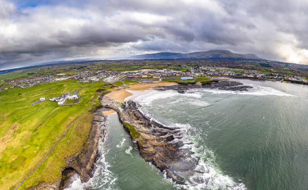 Aerial view of Bundoran and Donegal Bay - Ireland Aerial view of Bundoran and Donegal Bay - Ireland. the beach and coastline around bundoran in donegal ireland stock pictures, royalty-free photos & images