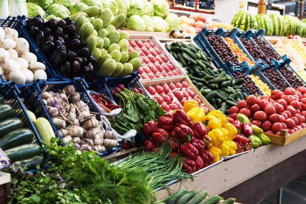 istock Vegetable farmer market counter 1165531578