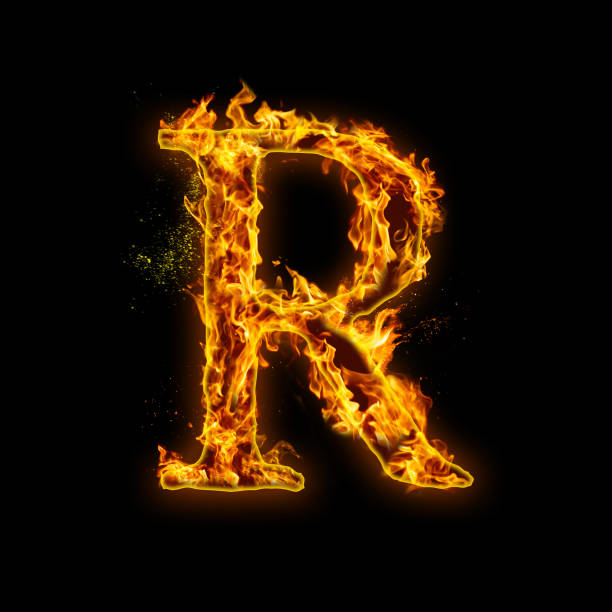 istock Letter R. Fire flames on black isolated background, realistick fire effect with sparks. Part of alphabet set 1165535277
