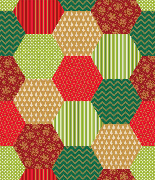 illustrations, cliparts, dessins animés et icônes de patchwork de noel avec des symboles d'hiver. motif sans couture. - christmas quilt sewing patchwork