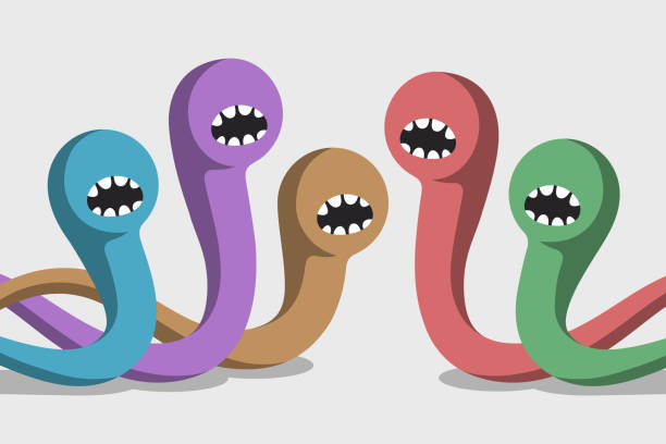 farbige aggressive würmer grinsen mund und kriechen - infestation stock-grafiken, -clipart, -cartoons und -symbole