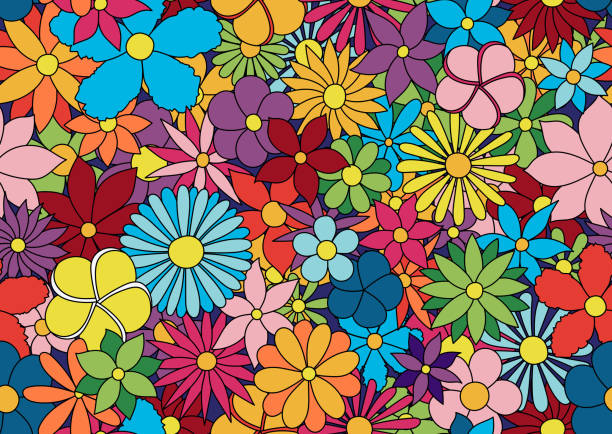 çocuklar çiçek deseni - çok renkli illüstrasyonlar stock illustrations