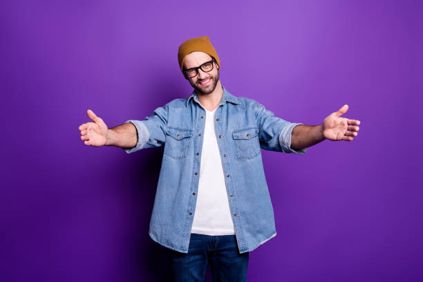 istock Portrait of his he nice attractive content friendly cheerful cheery kind hospitable bearded guy hugging you isolated over bright vivid shine violet lilac purple background 1165538238